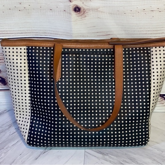 Fossil Sydney Shopper Tote Polka Dot Black and White - Picture 2 of 12